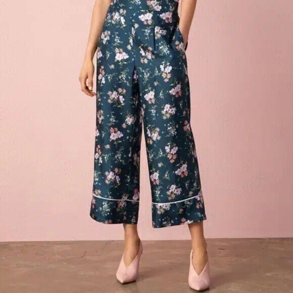 Rebecca Taylor Pants - Rebecca‎ Taylor Emila Floral High Waist Silk Blend Pants Teal Size 6 New